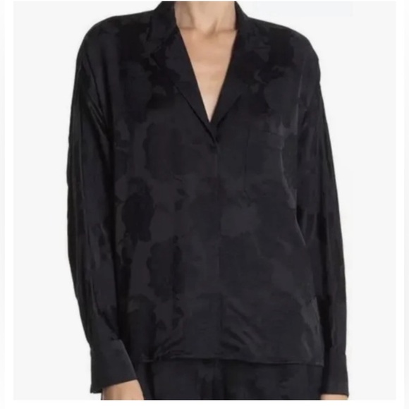 Vince Navy Satin Jacquard High Low Pullover Blouse - Picture 1 of 7